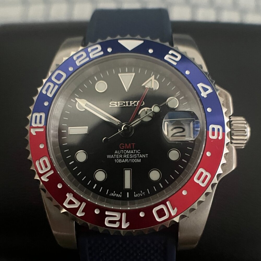 Seiko Mod Pepsi GMT Automatic Watch